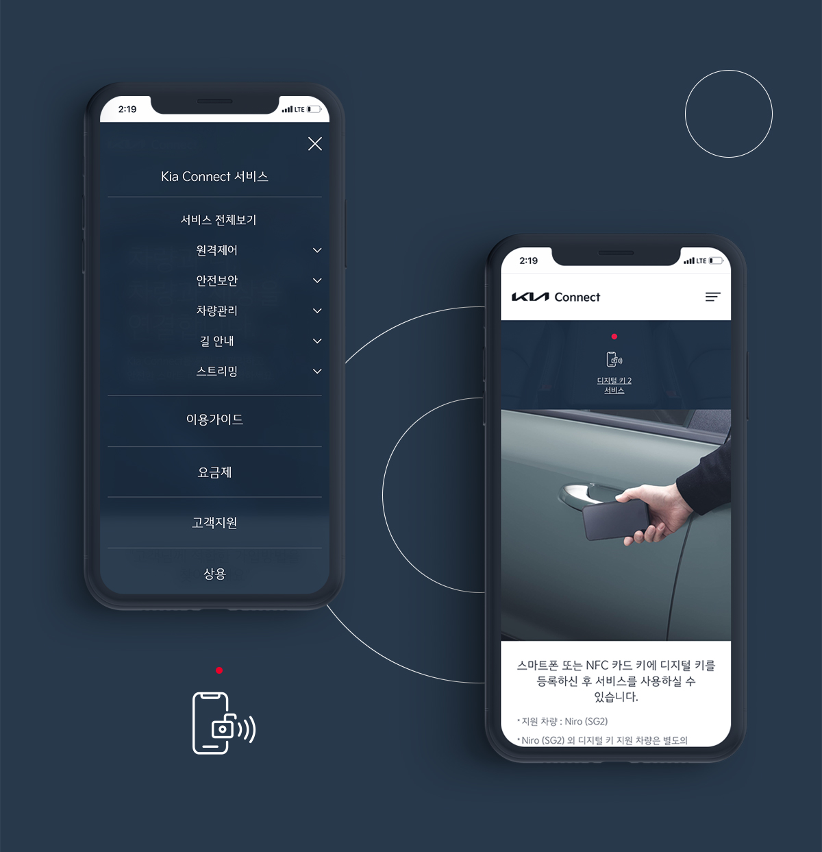 기아커넥트 서비스 웹사이트 — 모바일 화면 2종