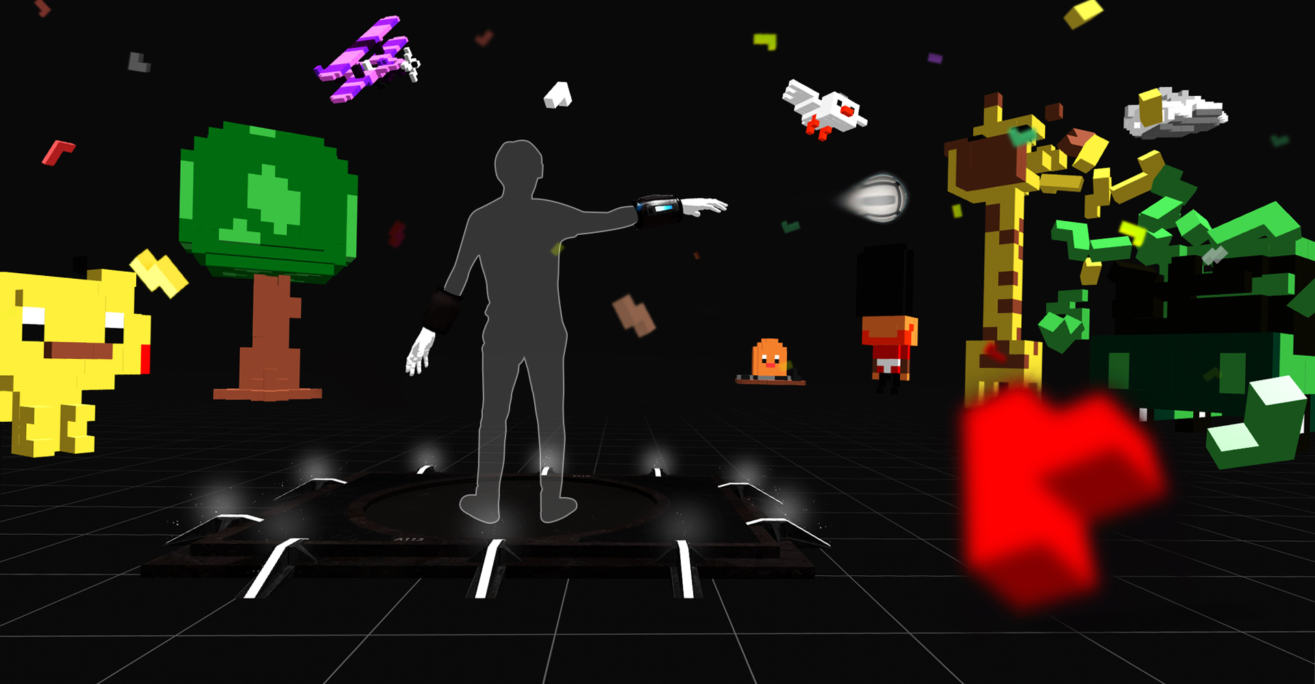 Opus VR 블록 게임 — 블록으로 만든 캐릭터들이 선 가상 무대