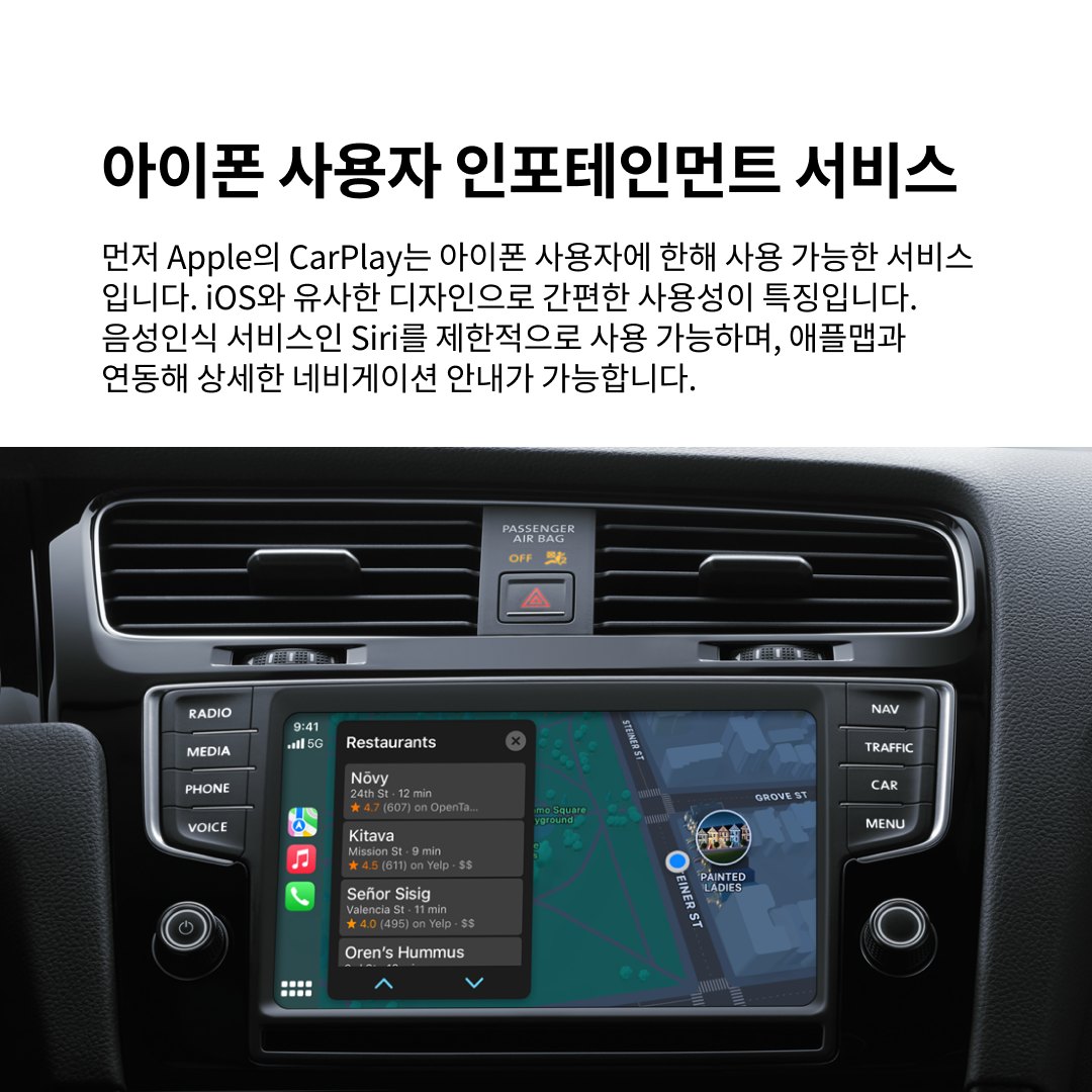 두 가지 체제의 인포테인먼트시스템 :  Apply CarPlay VS Android Auto